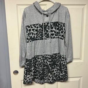 Southern Stitch Gray and Leopard Hoodie Top